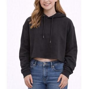 Mango Girls Black Cropped Pullover Hoodie Size S